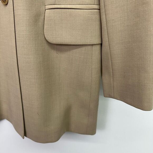 Escada by Margaretha Ley Tan Wool Blend Long Line 5 Button Collarless High Neck - Picture 7 of 9